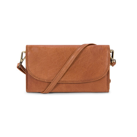 Cognac leren schoudertasje Amalfi Bag2bag voorkant